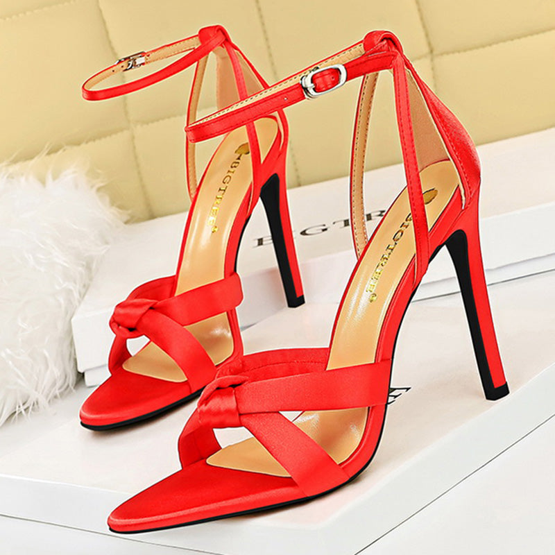 Ddbos New Summer Women 8.5cm 11cm High Heels Sandals Nightclub Stripper Heels Sexy Silk Satin Sandles Party Ankle Strap Open Toe Shoes