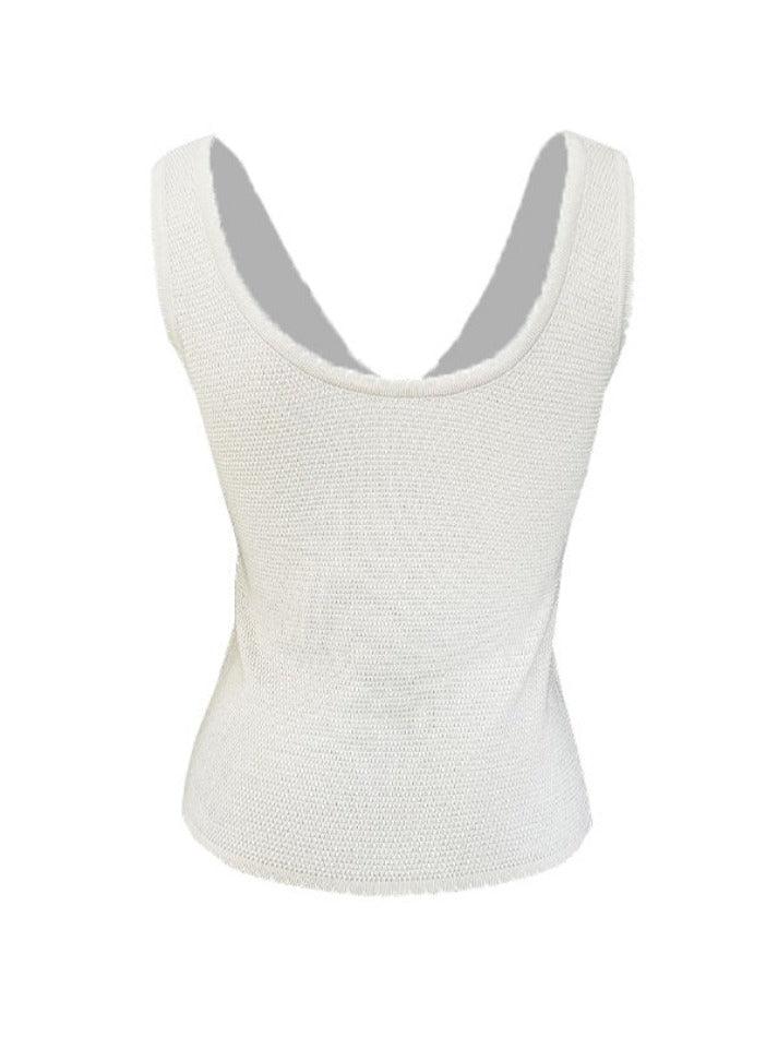 Ddbos - Contrast Color Stitching V Neck Bow Tank Top