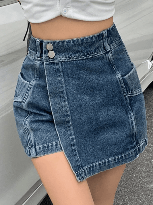 Ddbos - High Waist Irregular Denim Shorts