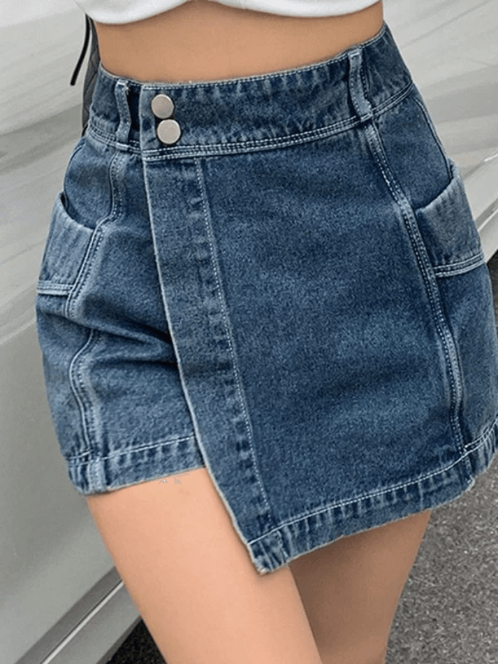 Ddbos - High Waist Irregular Denim Shorts