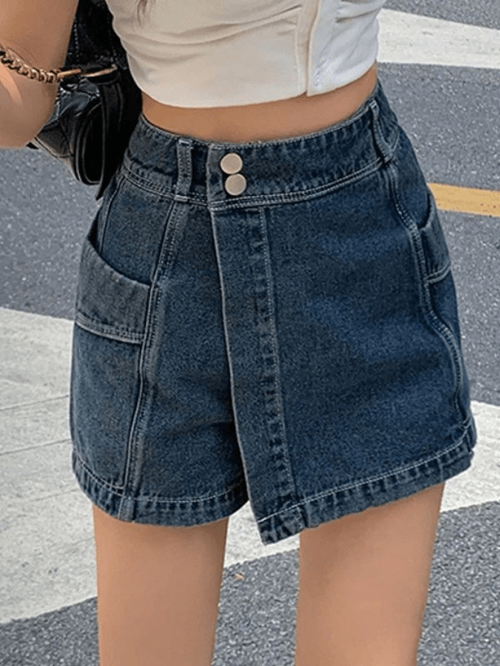 Ddbos - High Waist Irregular Denim Shorts