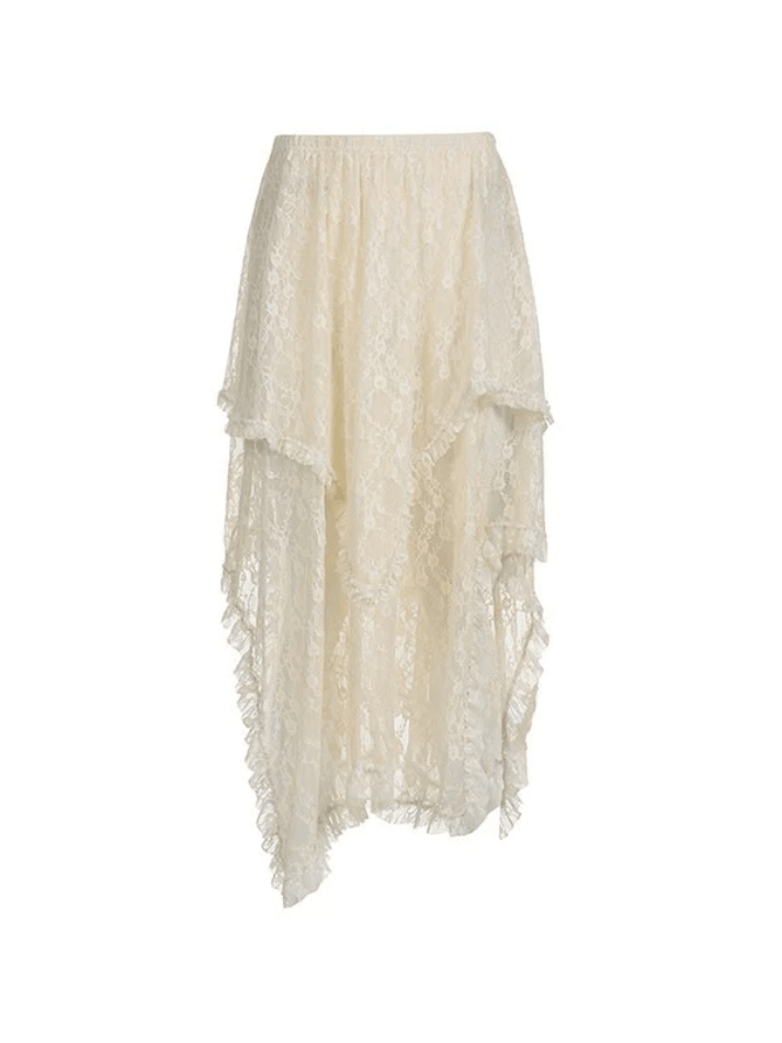 Ddbos - Irregular Lace Ruffle Skirt