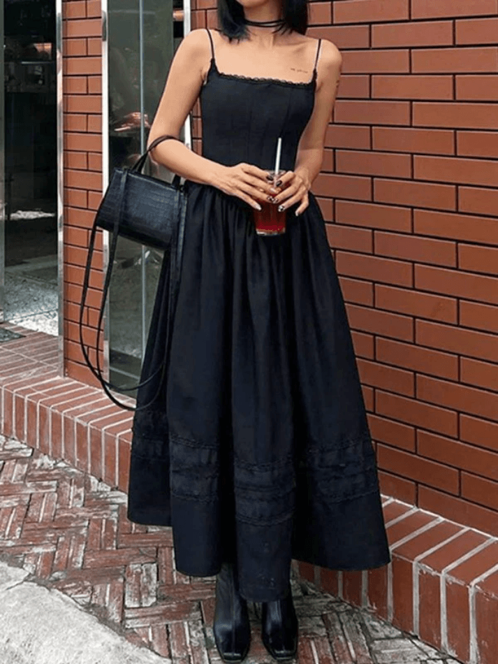 Ddbos - Lace Up Corset Black Maxi Dress