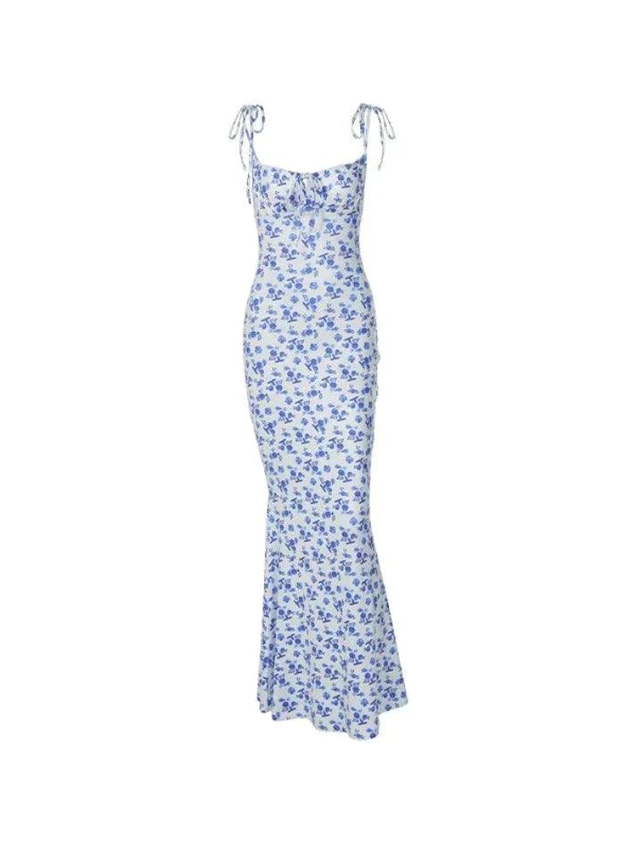 Ddbos - Lace Up Floral Maxi Dress