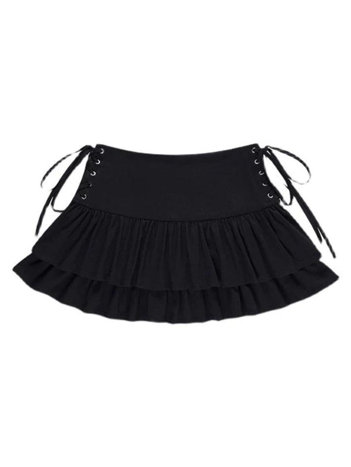 Ddbos - Lace Up Tiered Mini Skirt