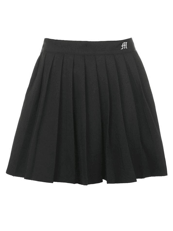 Ddbos - Lined Detail Embroidery Pleated Mini Skirt