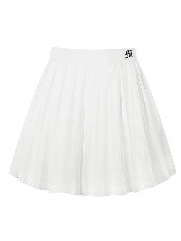 Ddbos - Lined Detail Embroidery Pleated Mini Skirt