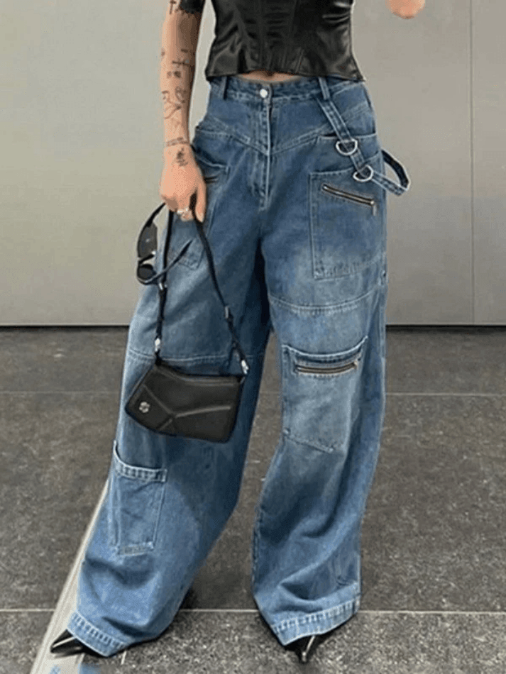 Ddbos - Patchwork Blue Wash Baggy Cargo Jeans