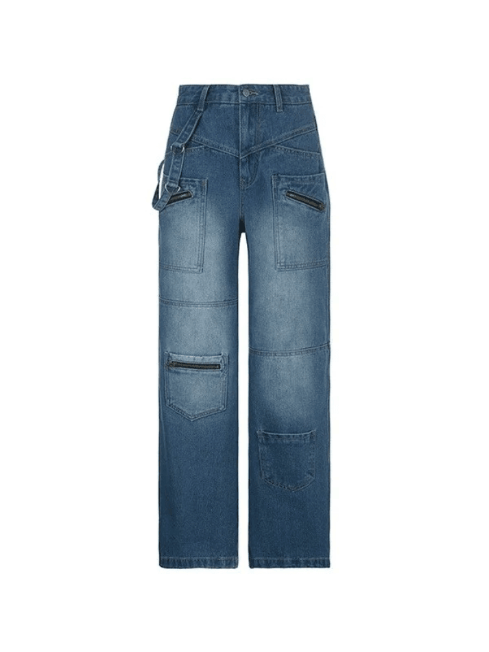 Ddbos - Patchwork Blue Wash Baggy Cargo Jeans