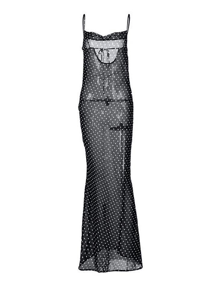 Ddbos - Polka Dot Sheer Mesh Maxi Dress