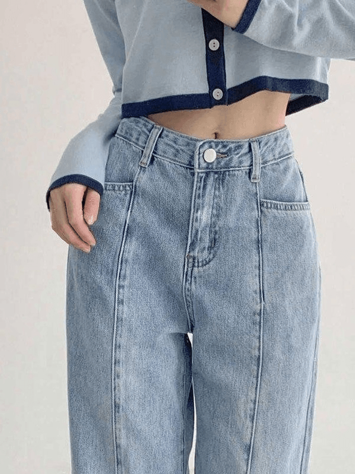 Ddbos - Seam Detail Washed Boyfriend Jeans