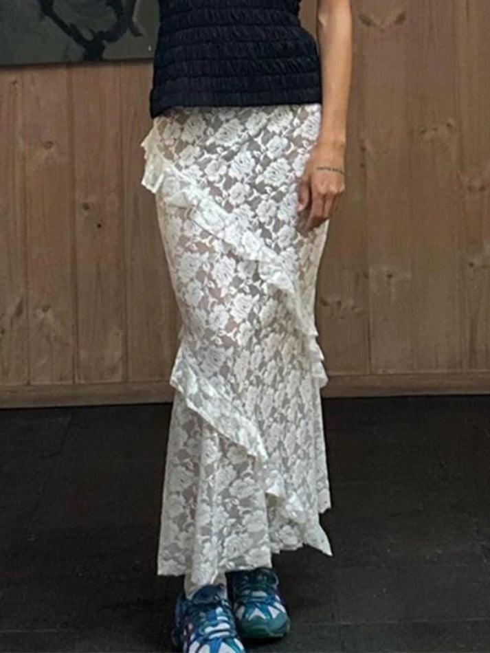 Ddbos - See Through Lace Midi Skirt