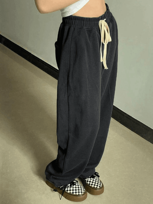 Ddbos - Simple Solid Color Baggy Sweatpants