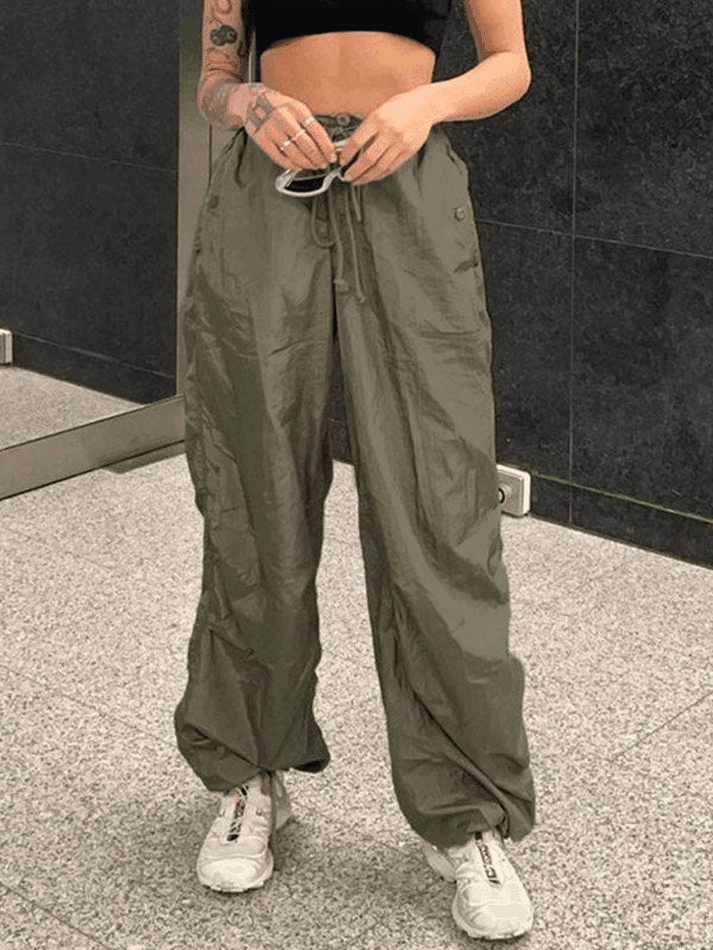 Ddbos - Size Friendly Low Waist Parachute Cargo Pants