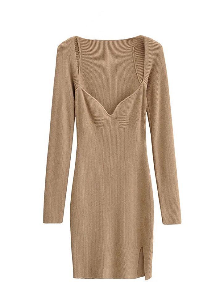 Ddbos - Split Long Sleeve Knit Mini Dress