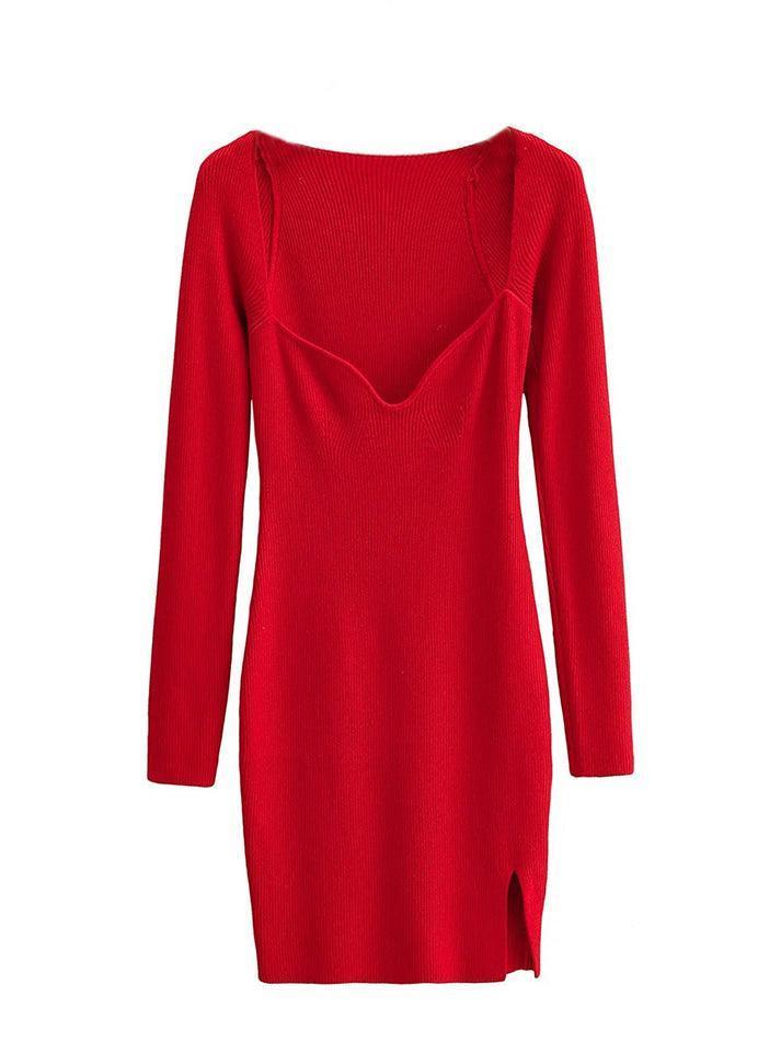 Ddbos - Split Long Sleeve Knit Mini Dress