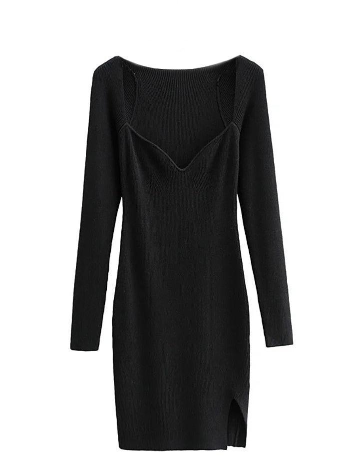 Ddbos - Split Long Sleeve Knit Mini Dress