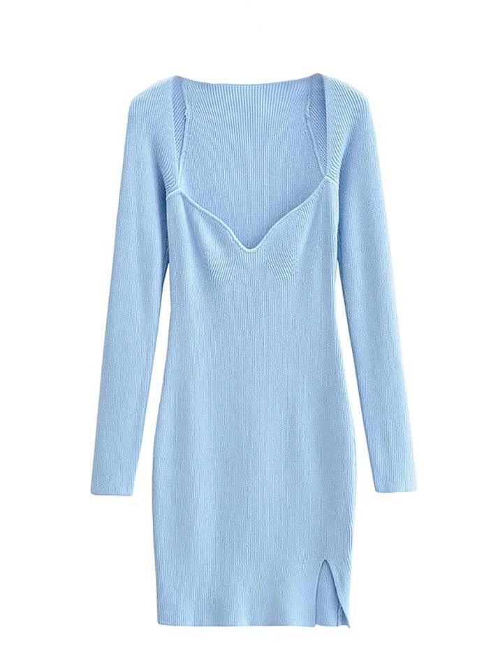 Ddbos - Split Long Sleeve Knit Mini Dress