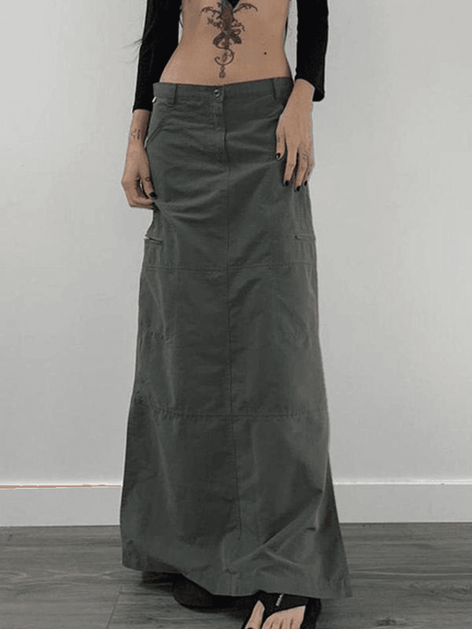 Ddbos - Split Y2K Low Waist Cargo Skirt