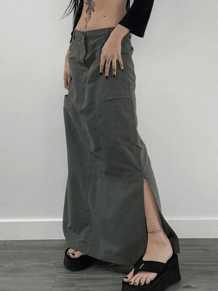 Ddbos - Split Y2K Low Waist Cargo Skirt