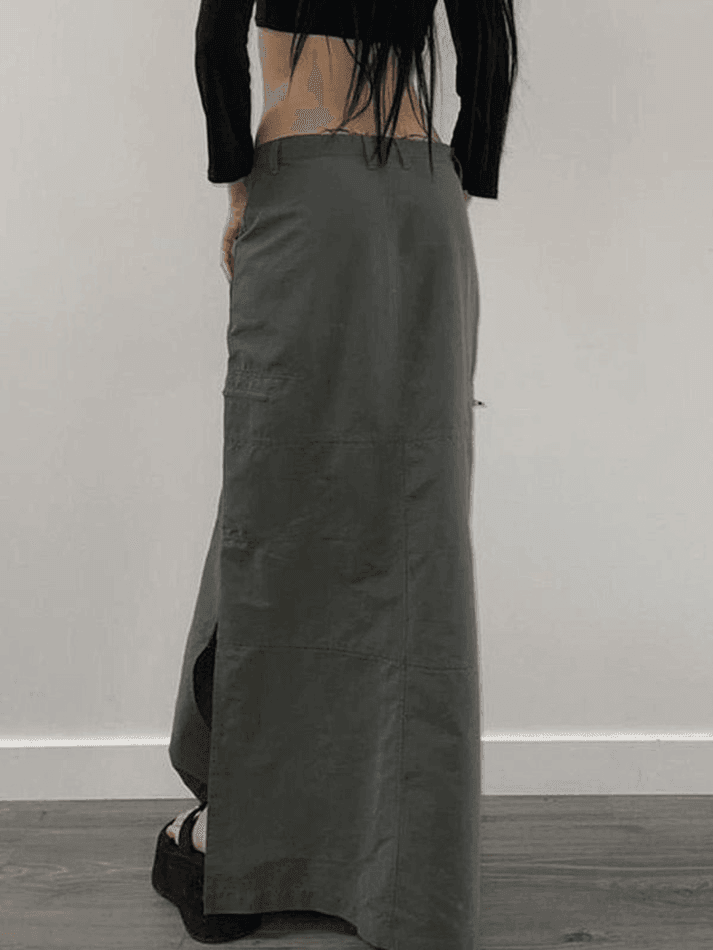 Ddbos - Split Y2K Low Waist Cargo Skirt