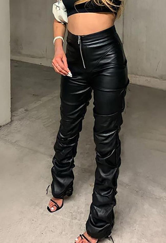 Ddbos - Stacked Pu Leather Pants