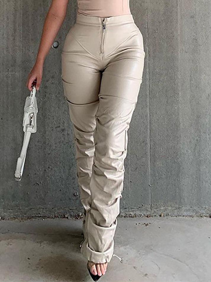 Ddbos - Stacked Pu Leather Pants