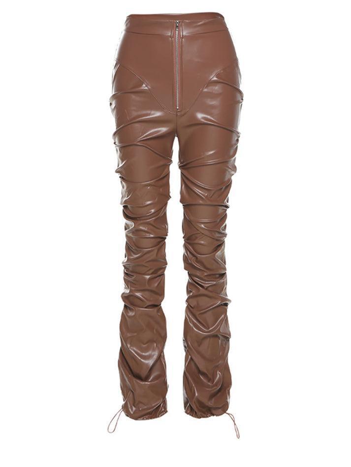 Ddbos - Stacked Pu Leather Pants