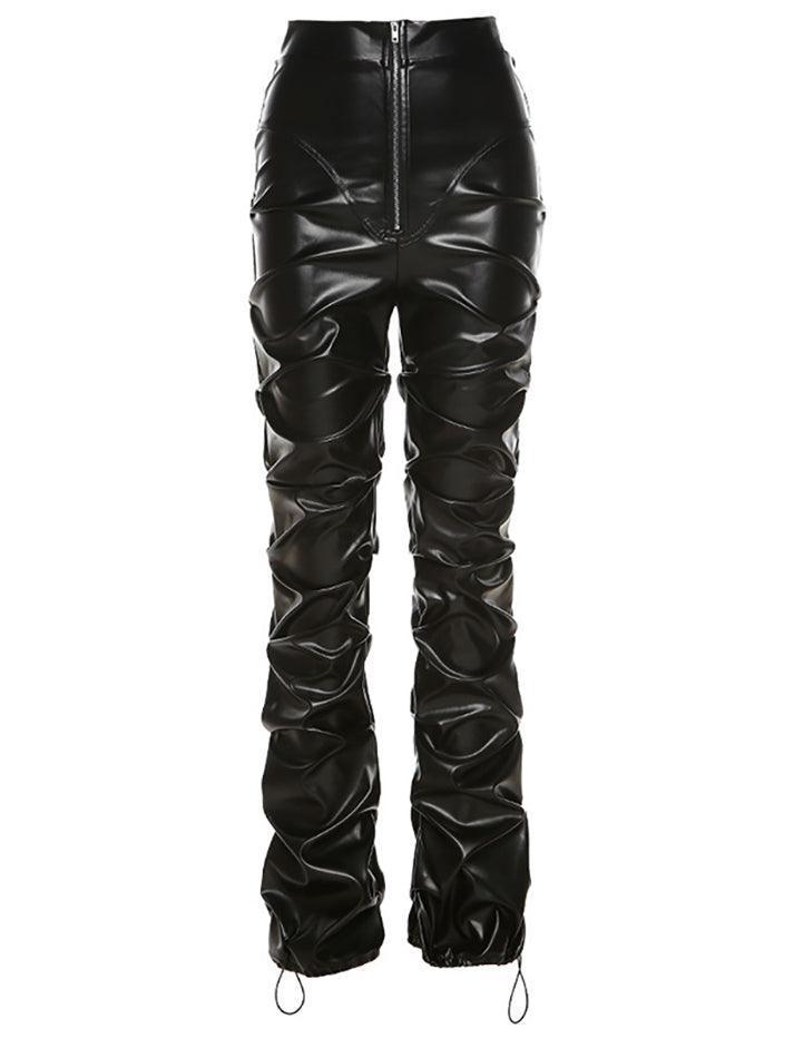 Ddbos - Stacked Pu Leather Pants