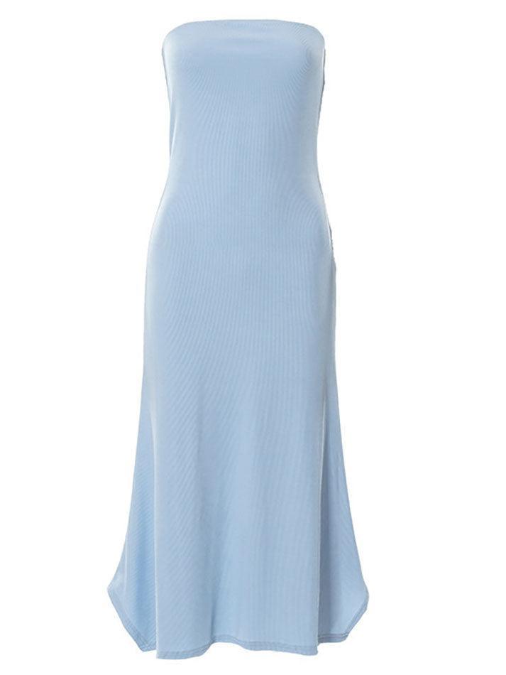 Ddbos - Strapless Split Ribbed Maxi Dress