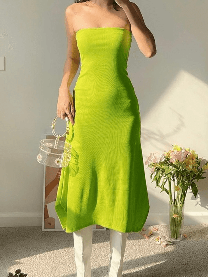 Ddbos - Strapless Split Ribbed Maxi Dress