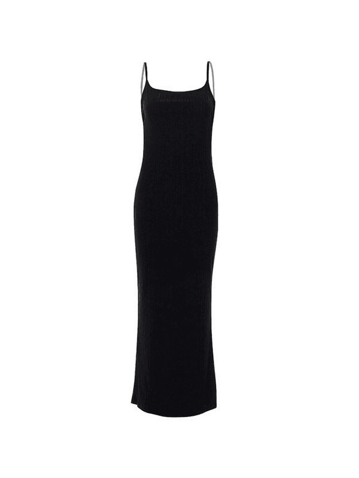 Ddbos - Tie Strap Ribbed Backless Maxi Dress