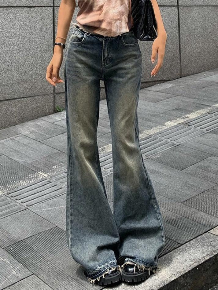 Ddbos - Vintage Burr Low Waist Flare Jeans