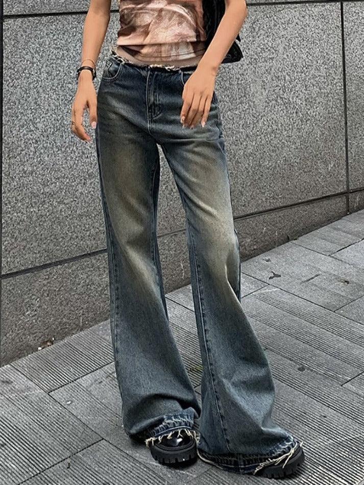 Ddbos - Vintage Burr Low Waist Flare Jeans