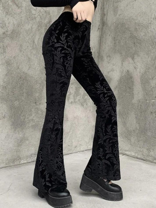 Ddbos - Vintage Embossed Velour Flare Pants