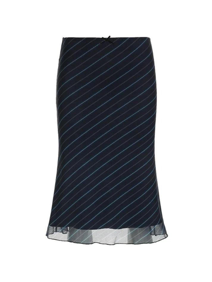 Ddbos - Vintage Stripe Double Layered Mesh Midi Skirt