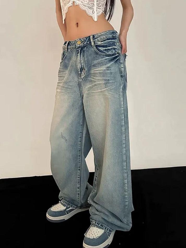 Ddbos - Vintage Washed Mopping Loose Boyfriend Jeans