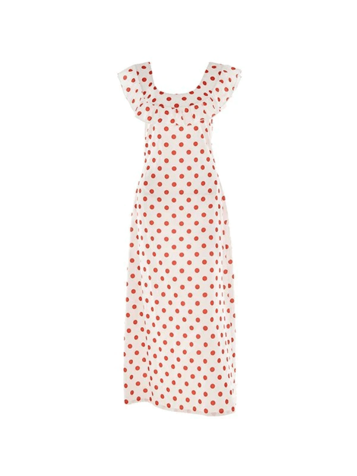 Ddbos - Waist Ruffled Polka Dot Dress