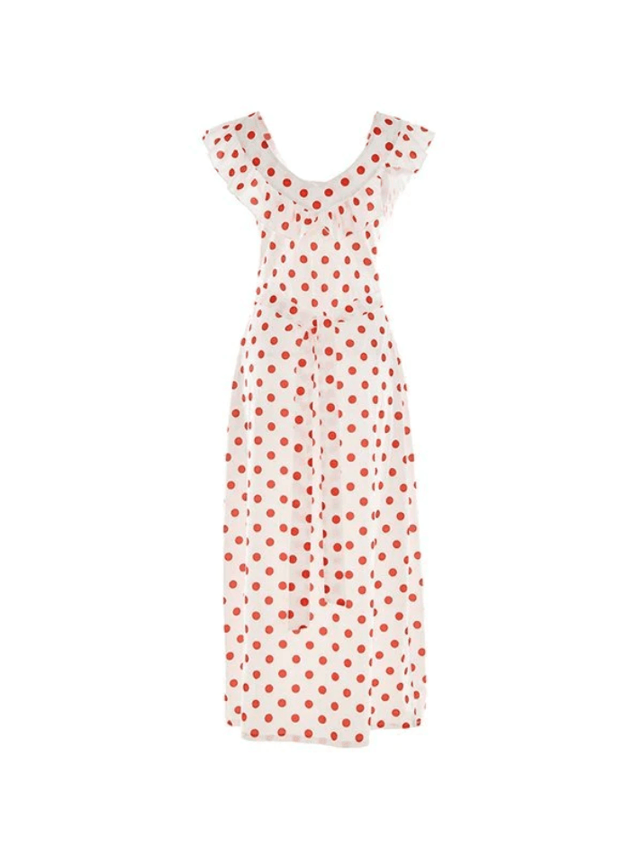 Ddbos - Waist Ruffled Polka Dot Dress