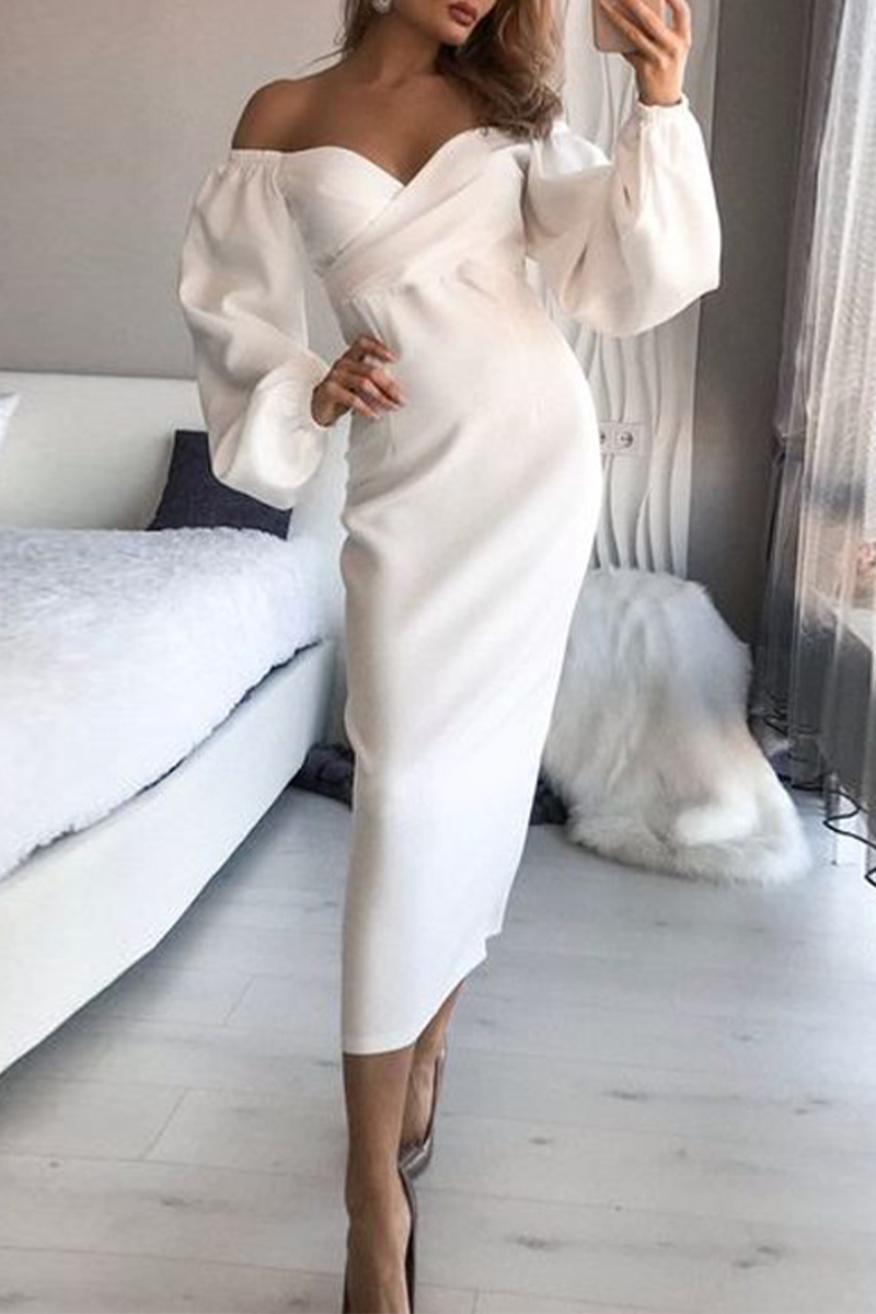 Ddbos - Fashion Elegant Solid Split Joint Fold Strapless Pencil Skirt Dresses