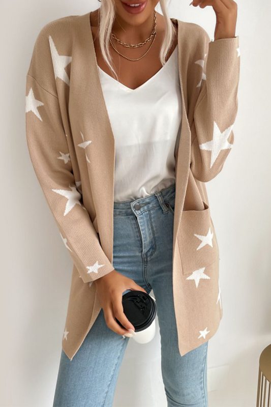 Ddbos - Casual The stars Patchwork Pocket V Neck Outerwear Sweater