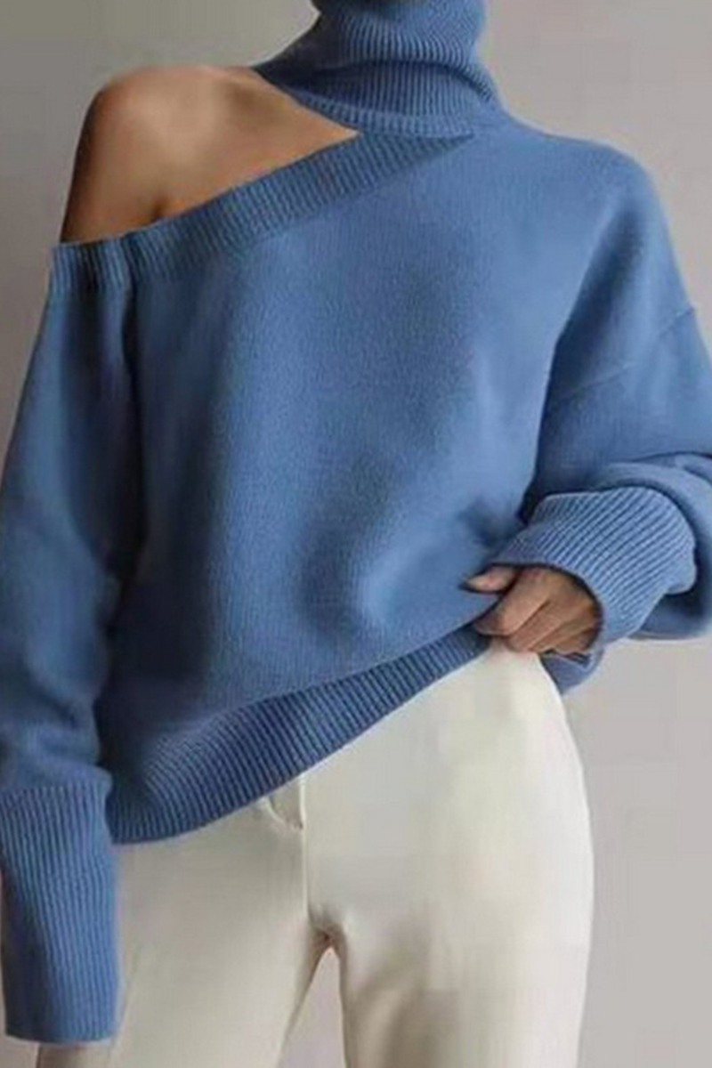 Ddbos - Casual Solid Hollowed Out Patchwork Turtleneck Sweaters(3 Colors)