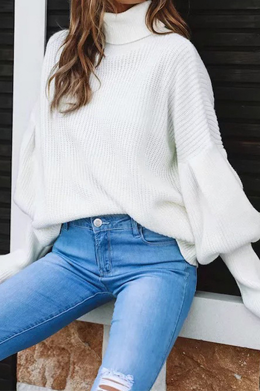 Ddbos - Casual Solid Patchwork Turtleneck Tops Sweater