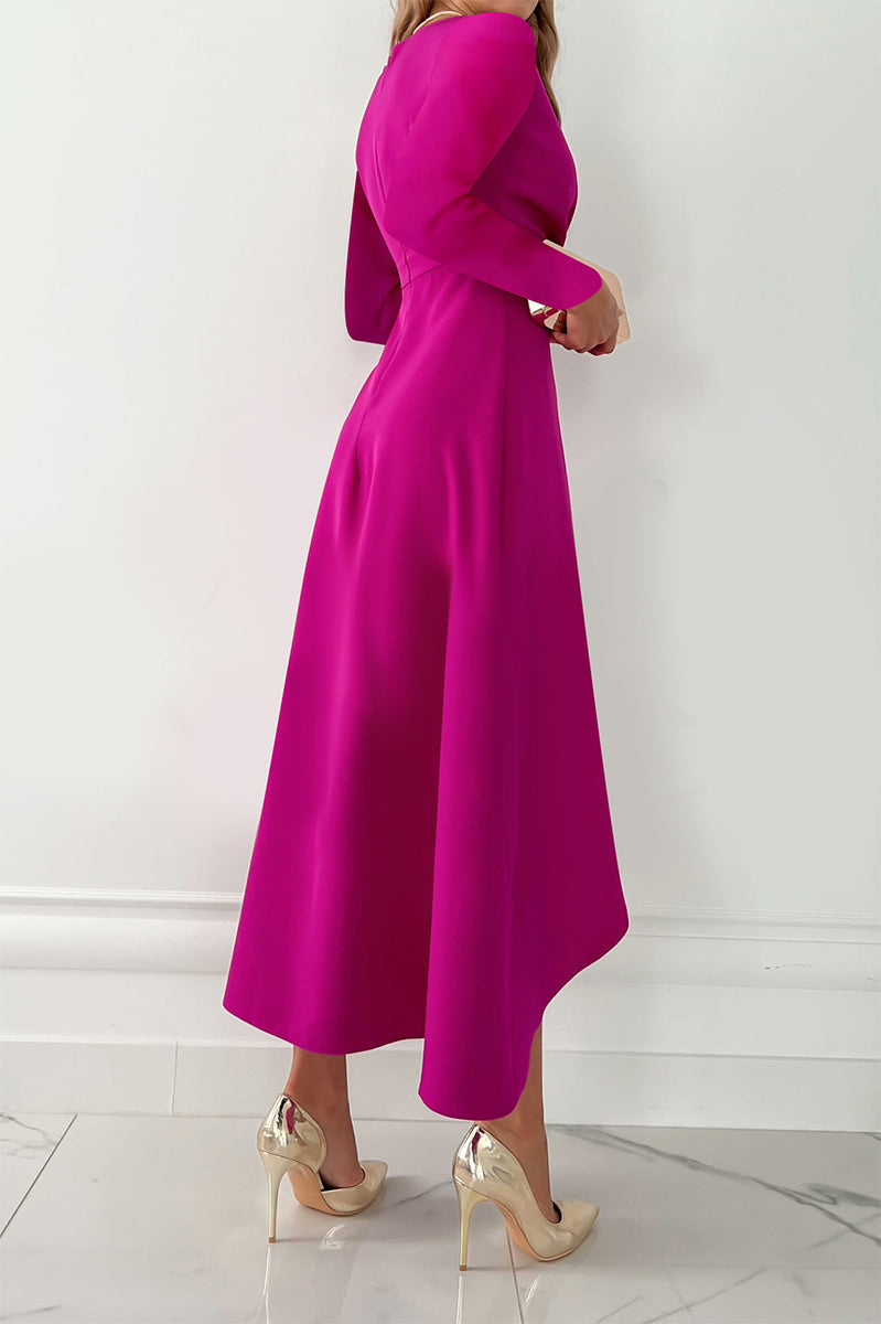 Ddbos - Fashion Solid Patchwork V Neck Asymmetrical Dresses(5 colors)