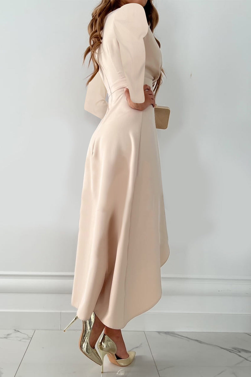 Ddbos - Fashion Solid Patchwork V Neck Asymmetrical Dresses(5 colors)
