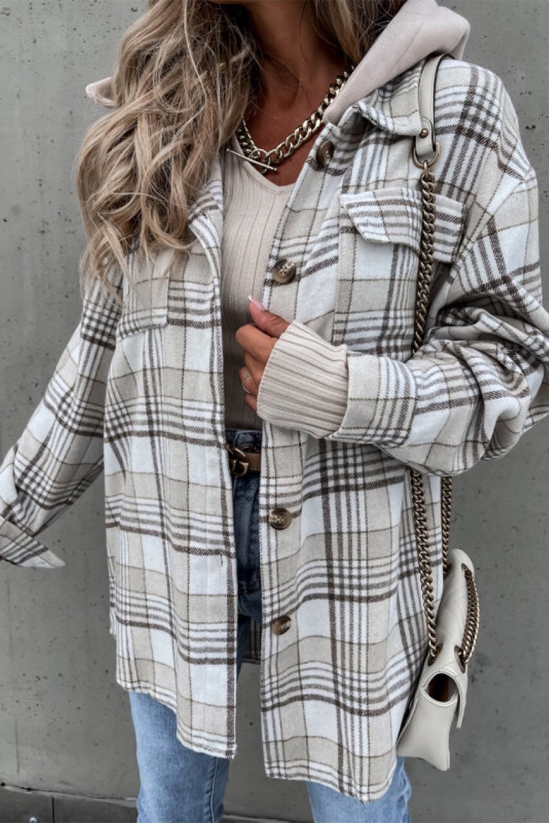 Ddbos - Fashion Casual Plaid Contrast Turndown Collar Outerwear