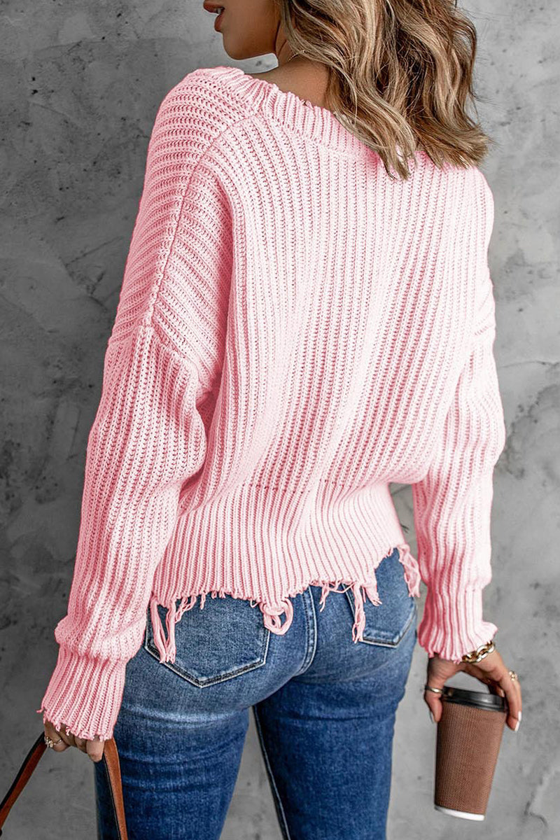 Ddbos - Fashion Solid Tassel V Neck Sweaters(8 Colors)