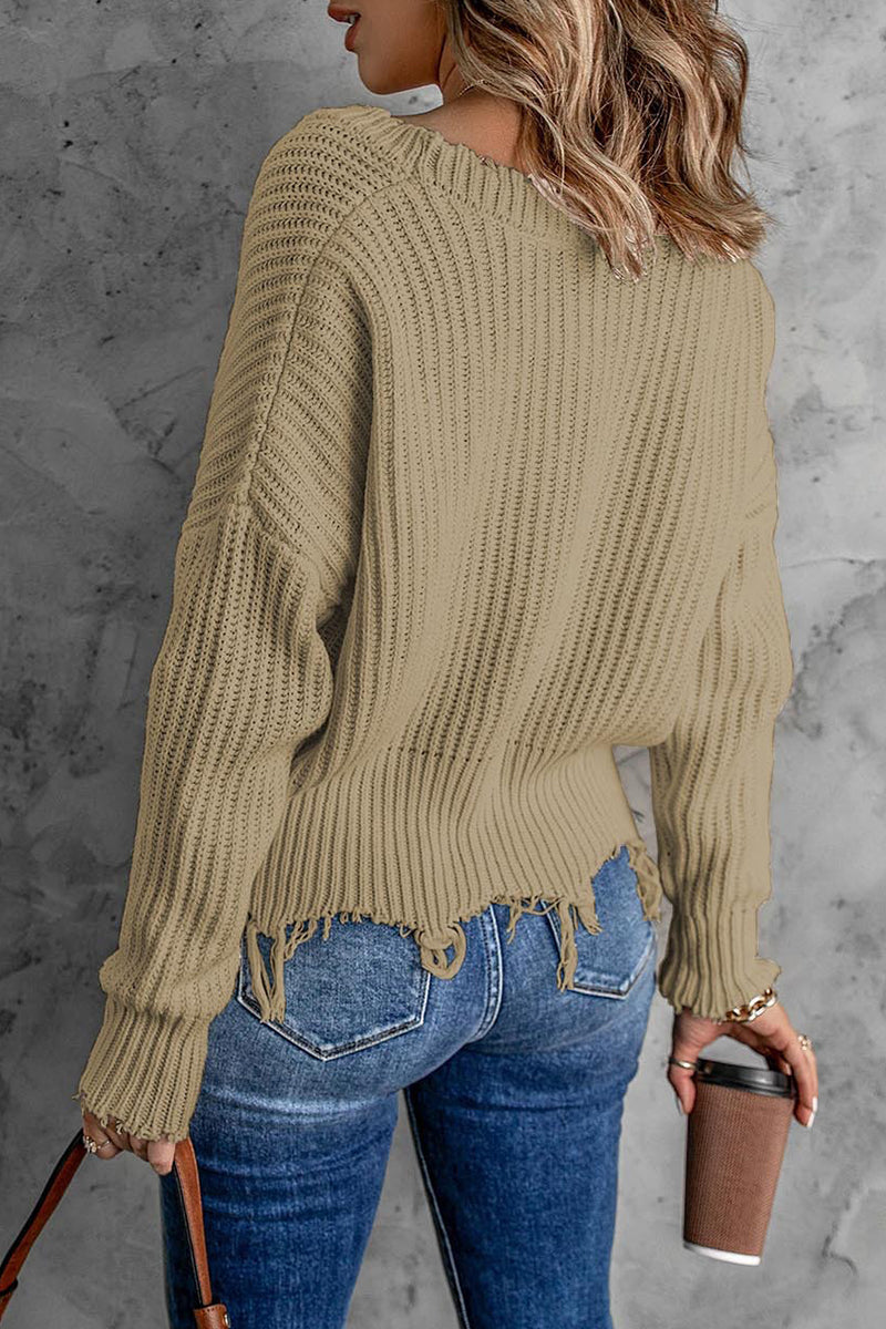 Ddbos - Fashion Solid Tassel V Neck Sweaters(8 Colors)