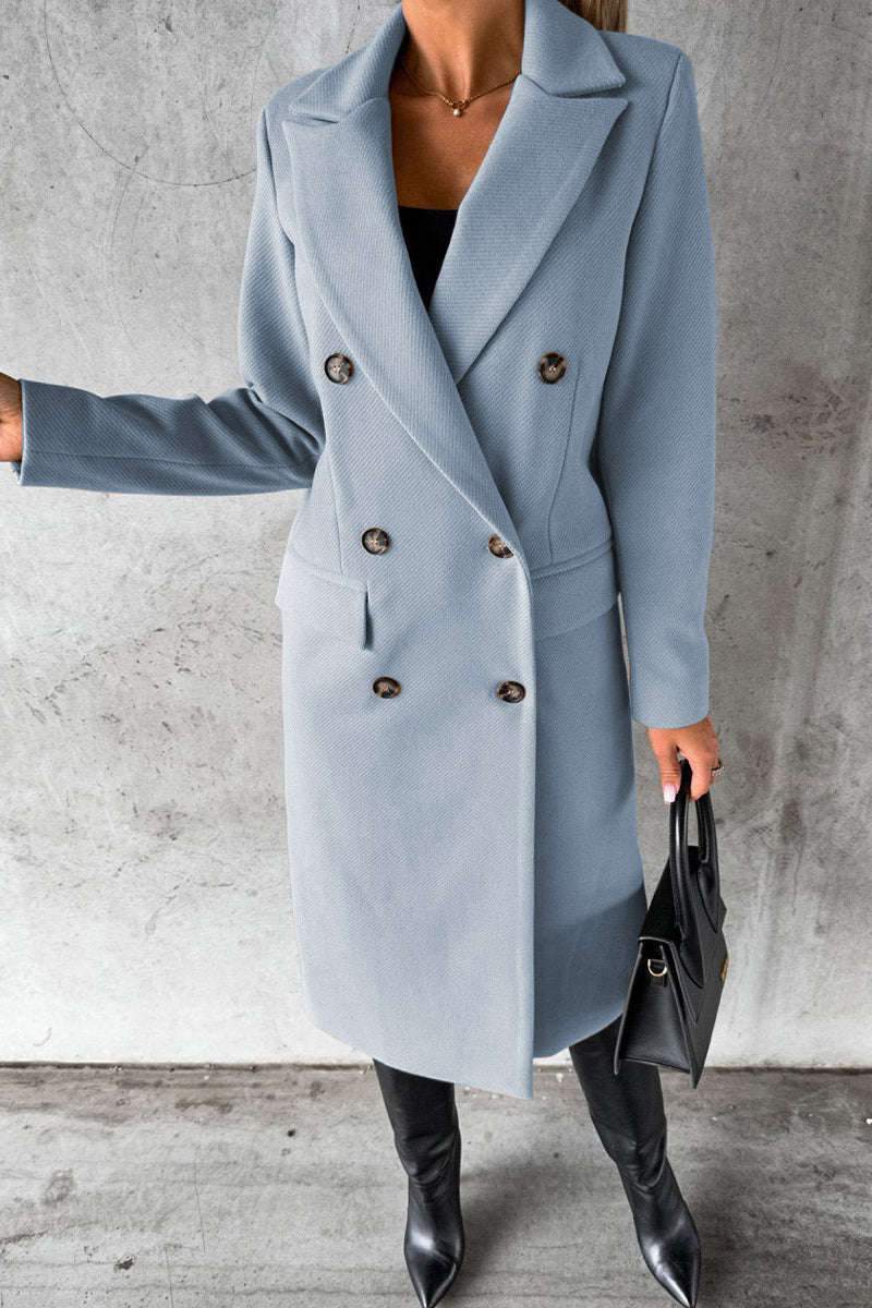 Ddbos - Elegant Solid Buttons Turndown Collar Outerwear