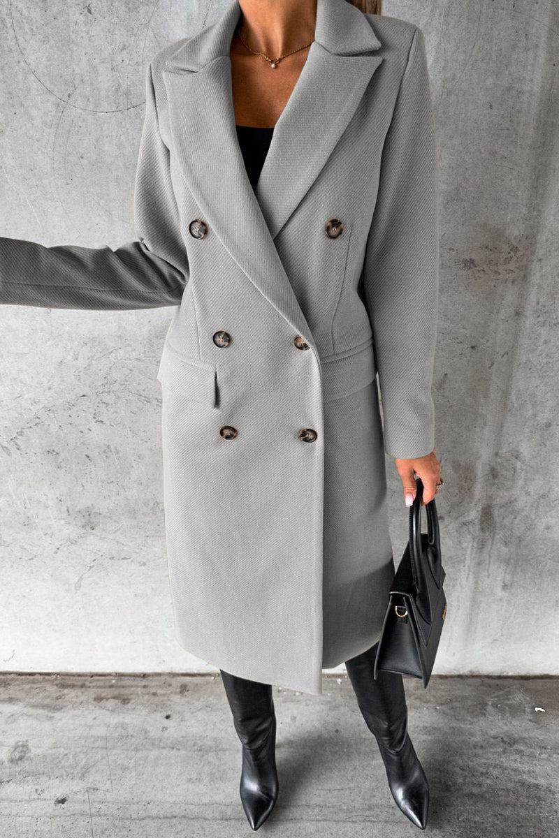 Ddbos - Elegant Solid Buttons Turndown Collar Outerwear